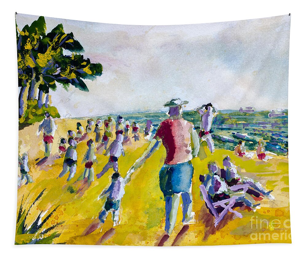 Nature Tapestry featuring the painting School's Out on the Beach by Walt Brodis