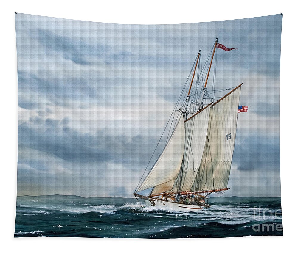Tall Ship Print Tapestry featuring the painting Schooner Adventuress by James Williamson