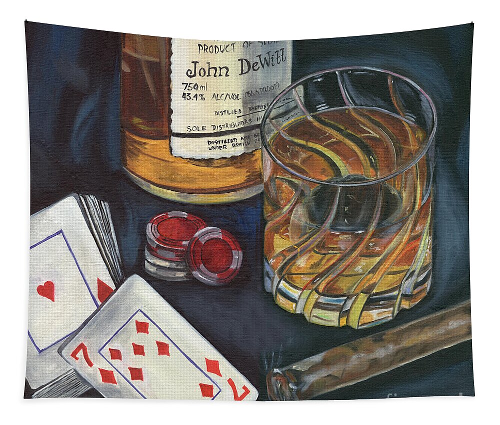 Scotch Tapestry featuring the painting Scotch and Cigars 4 by Debbie DeWitt