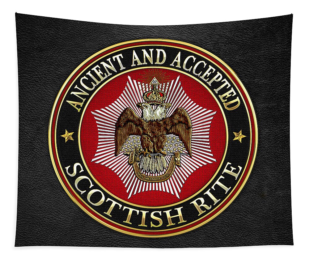 'scottish Rite' Collection By Serge Averbukh Tapestry featuring the digital art Scottish Rite Double-headed Eagle on Black Leather by Serge Averbukh
