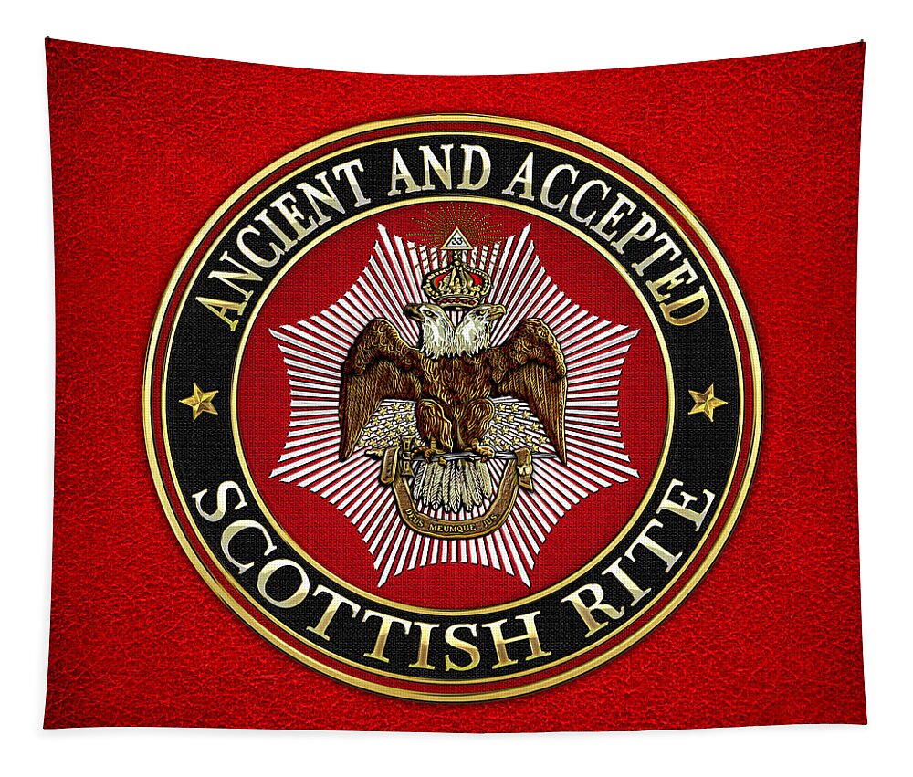 'scottish Rite' Collection By Serge Averbukh Tapestry featuring the digital art Scottish Rite Double-headed Eagle on Red Leather by Serge Averbukh