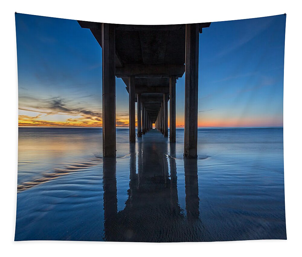 Architecture Tapestry featuring the photograph Scripps Pier Blue Hour by Peter Tellone