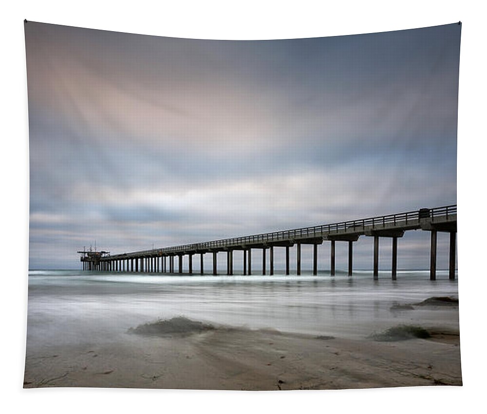 Beach Tapestry featuring the photograph Scripps Pier Wide -Lrg Print by Peter Tellone
