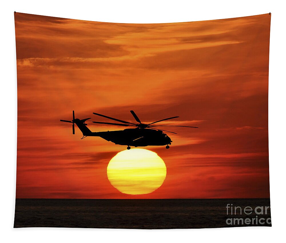Military Helicopter Tapestry featuring the photograph Sea Dragon Sunset by Al Powell Photography USA