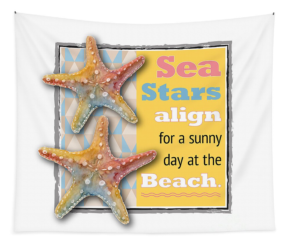 Sea Stars Tapestry featuring the painting Sea Stars align for a sunny day at the Beach. by Amy Kirkpatrick