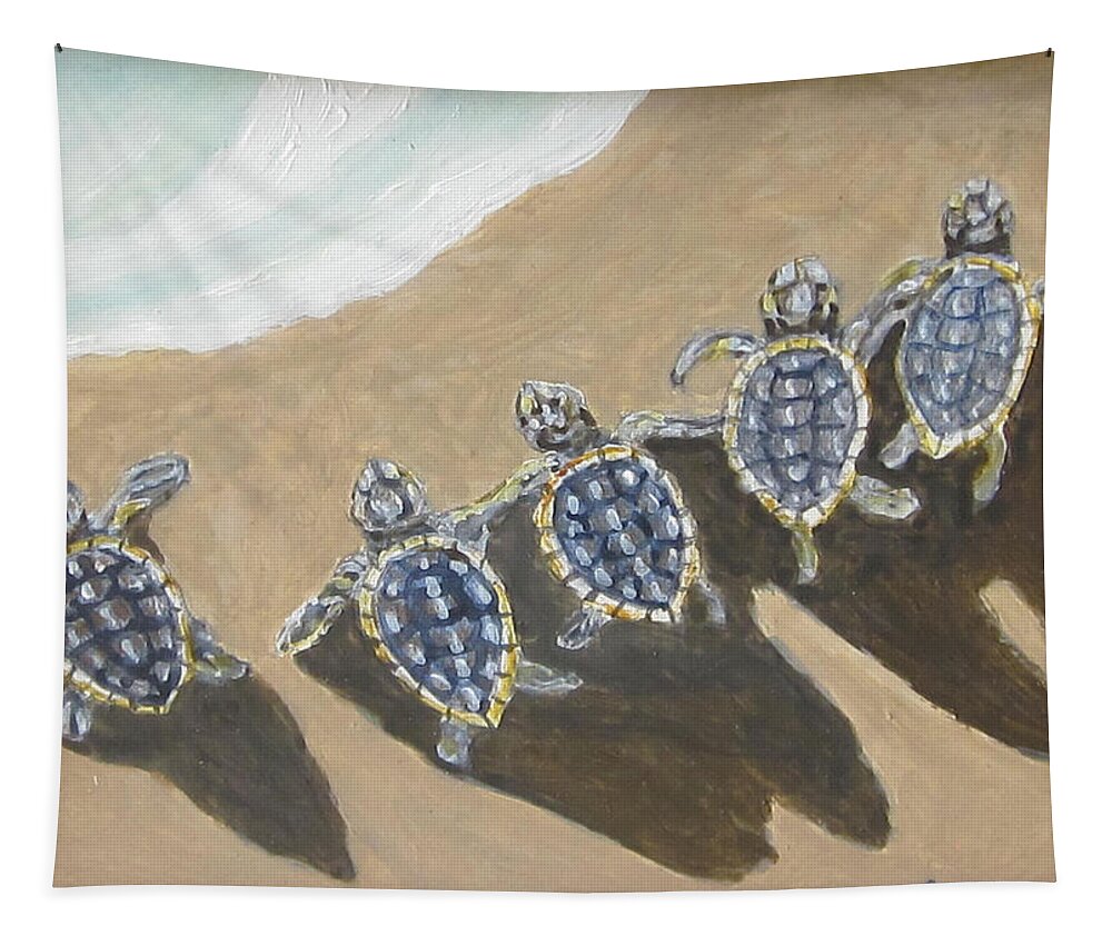 Turtles Tapestry featuring the painting Sea Turtle Babes by Anne Marie Brown