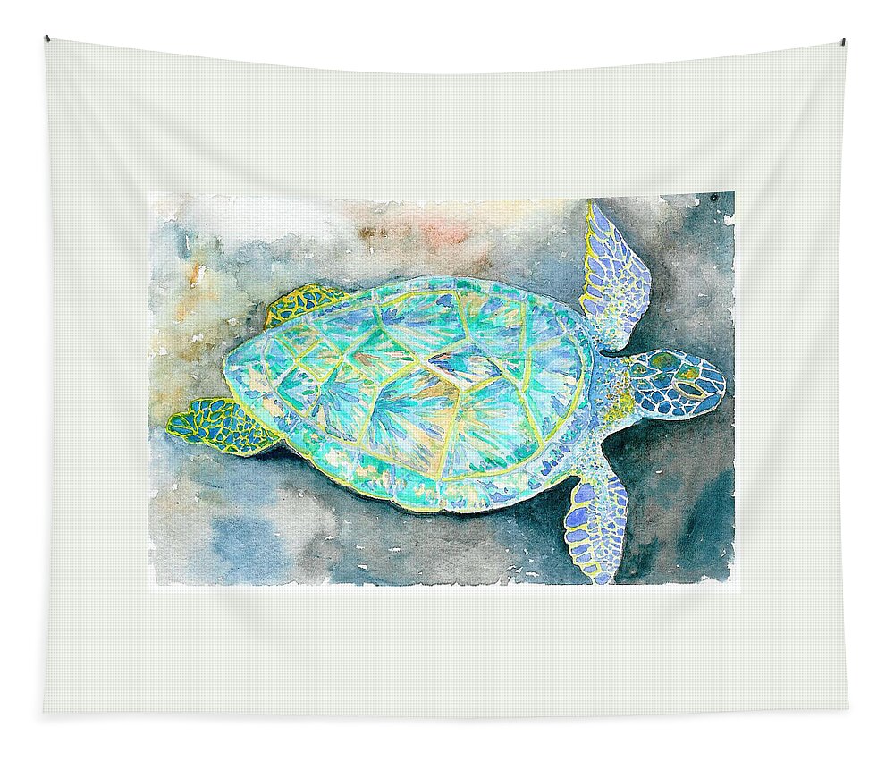 Sea Turtle Tapestry featuring the painting Sea Turtle II by Anne Marie Brown