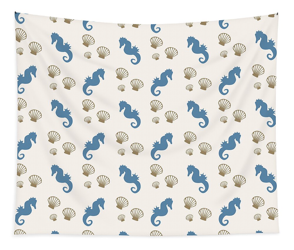 Seahorse Tapestry featuring the mixed media Seahorse and Shells Pattern by Christina Rollo