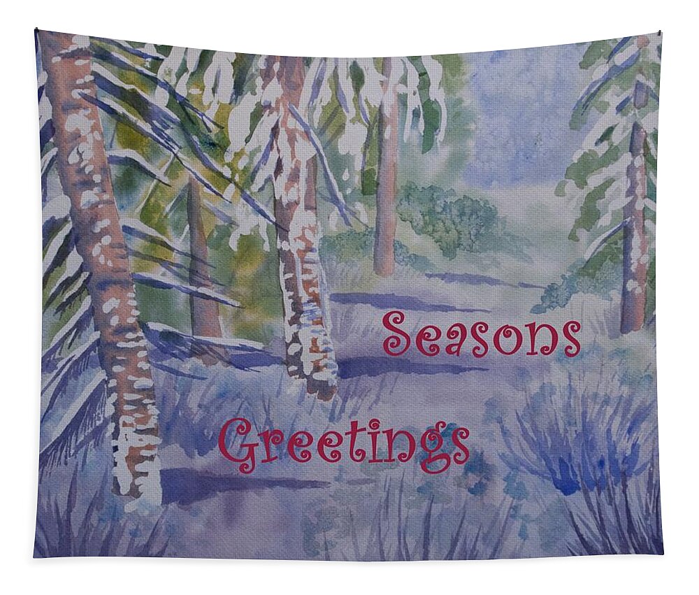 Seasons Greetings Tapestry featuring the painting Seasons Greetings - Snowy Winter Path by Cascade Colors