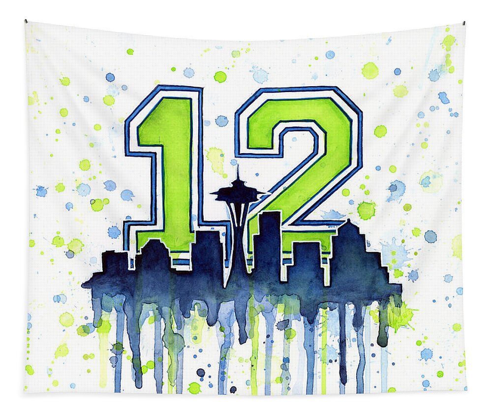 Seattle Tapestry featuring the painting Seattle Seahawks 12th Man Art by Olga Shvartsur