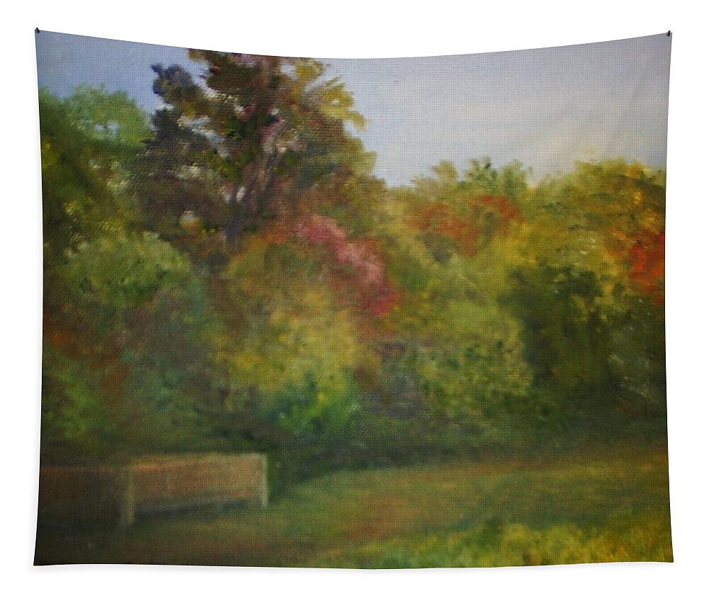 September Tapestry featuring the painting September at Smithville Park by Sheila Mashaw