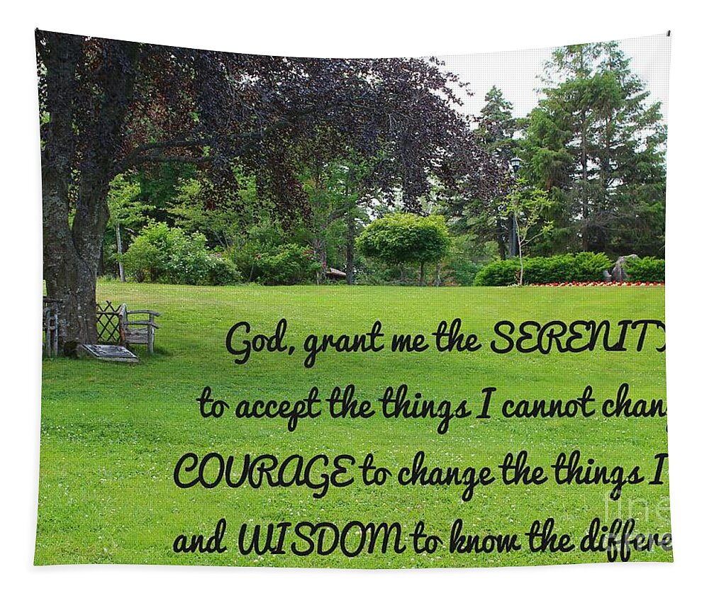 Serenity Prayer And Park Bench Tapestry featuring the photograph Serenity Prayer and Park Bench by Barbara A Griffin