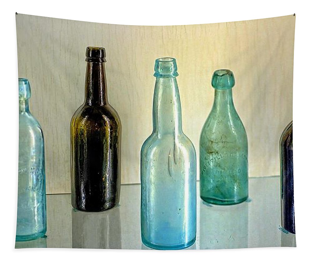 Digital Art Tapestry featuring the photograph Seven Old Bottles by Ludwig Keck