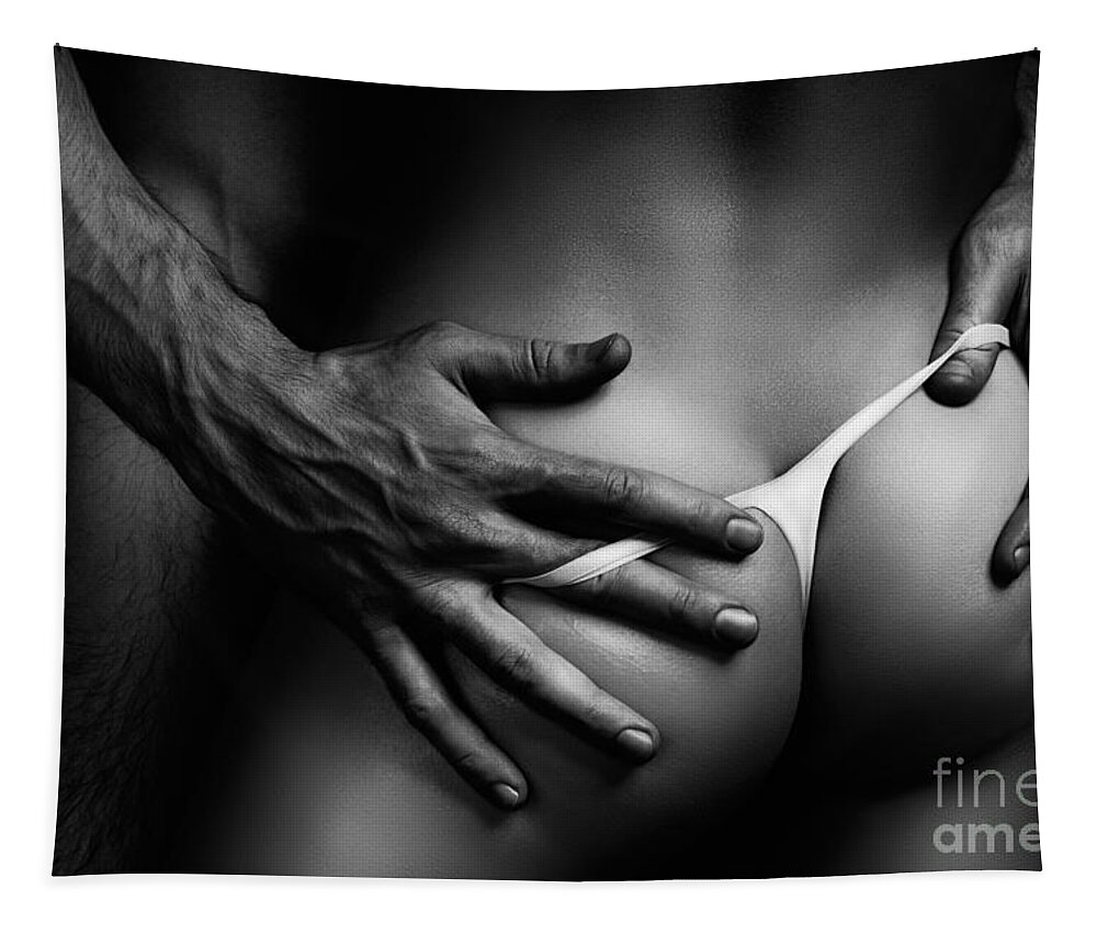 Sex Tapestry featuring the photograph Sexy Couple Closeup of Bodies Black and white by Maxim Images Exquisite Prints