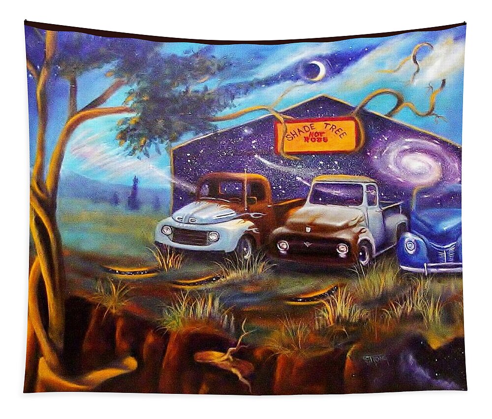 Pick Up Trucks Tapestry featuring the painting Shade Tree Hot Rods by Sherry Strong