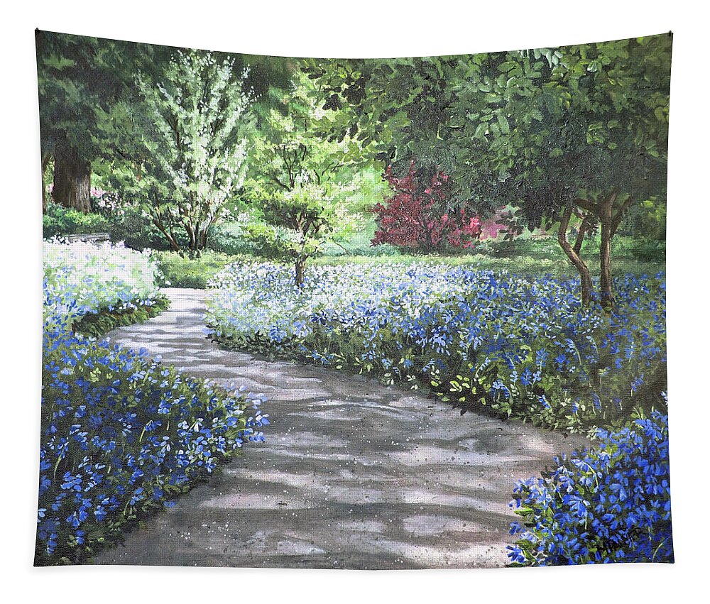 Shades Of Blue Tapestry featuring the painting Shades of Blue by Mary Palmer