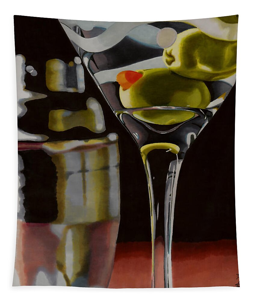 Martini Tapestry featuring the drawing Shaken not Stirred by Cory Still
