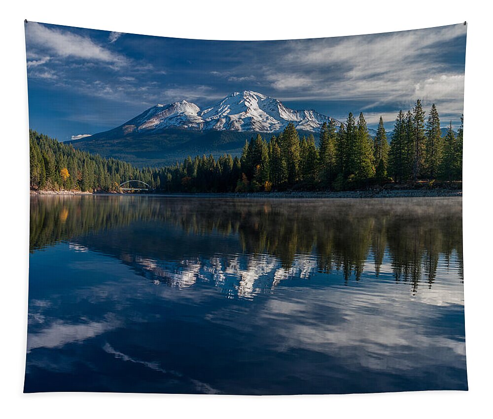Mount Shasta Tapestry featuring the photograph Shasta and Lake Siskiyou by Greg Nyquist