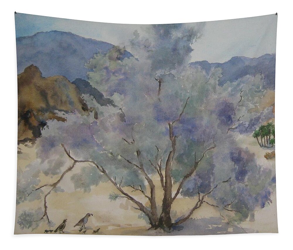 Smoketree Tapestry featuring the painting Smoketree in Bloom by Maria Hunt