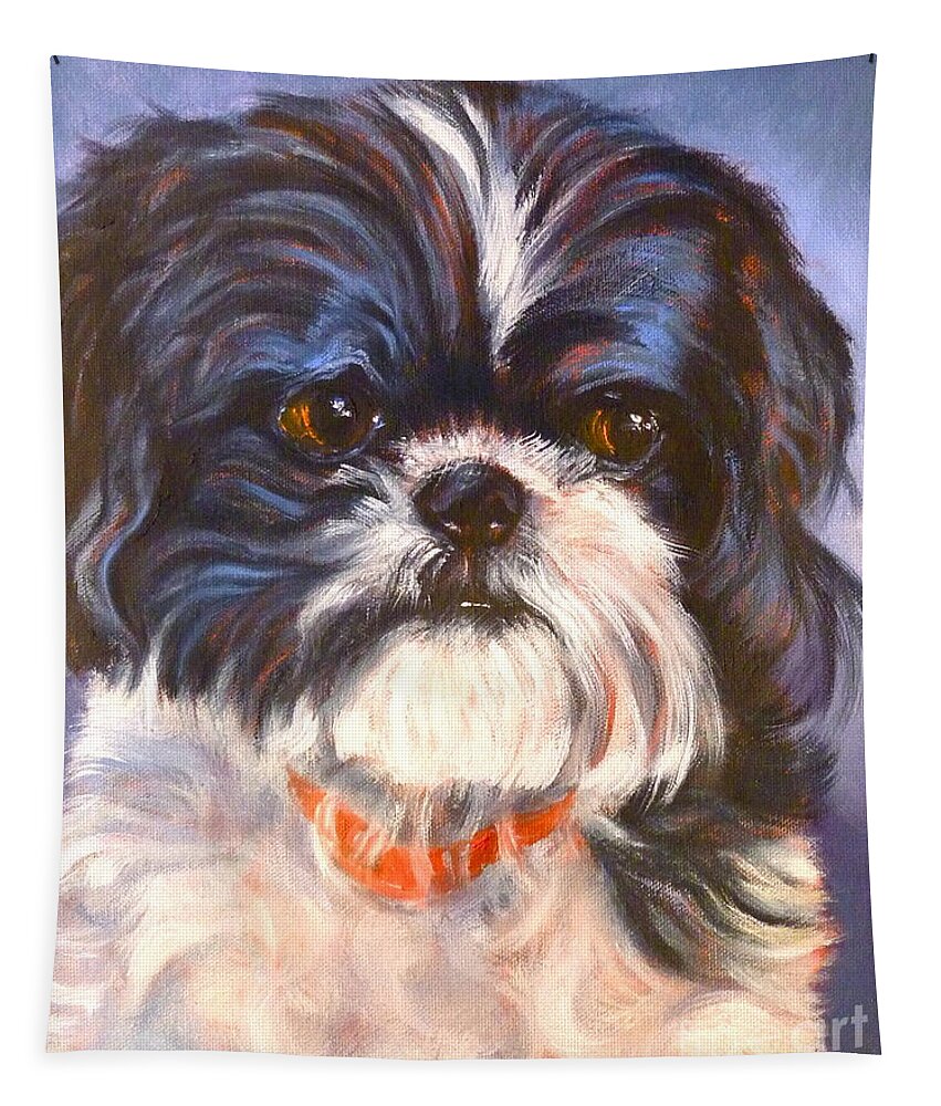 Shih Tzu Tapestry featuring the painting Shih Tzu Rescued by Susan A Becker