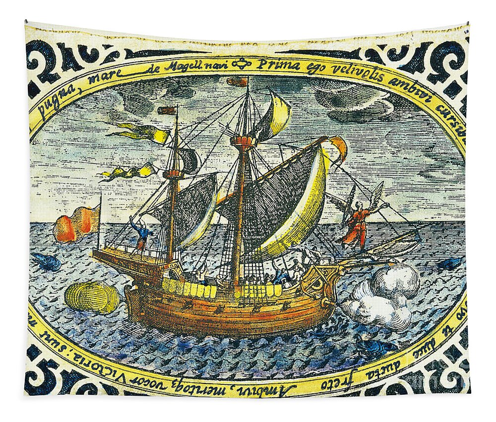 Print Tapestry featuring the photograph Ship Of Magellan by Akg