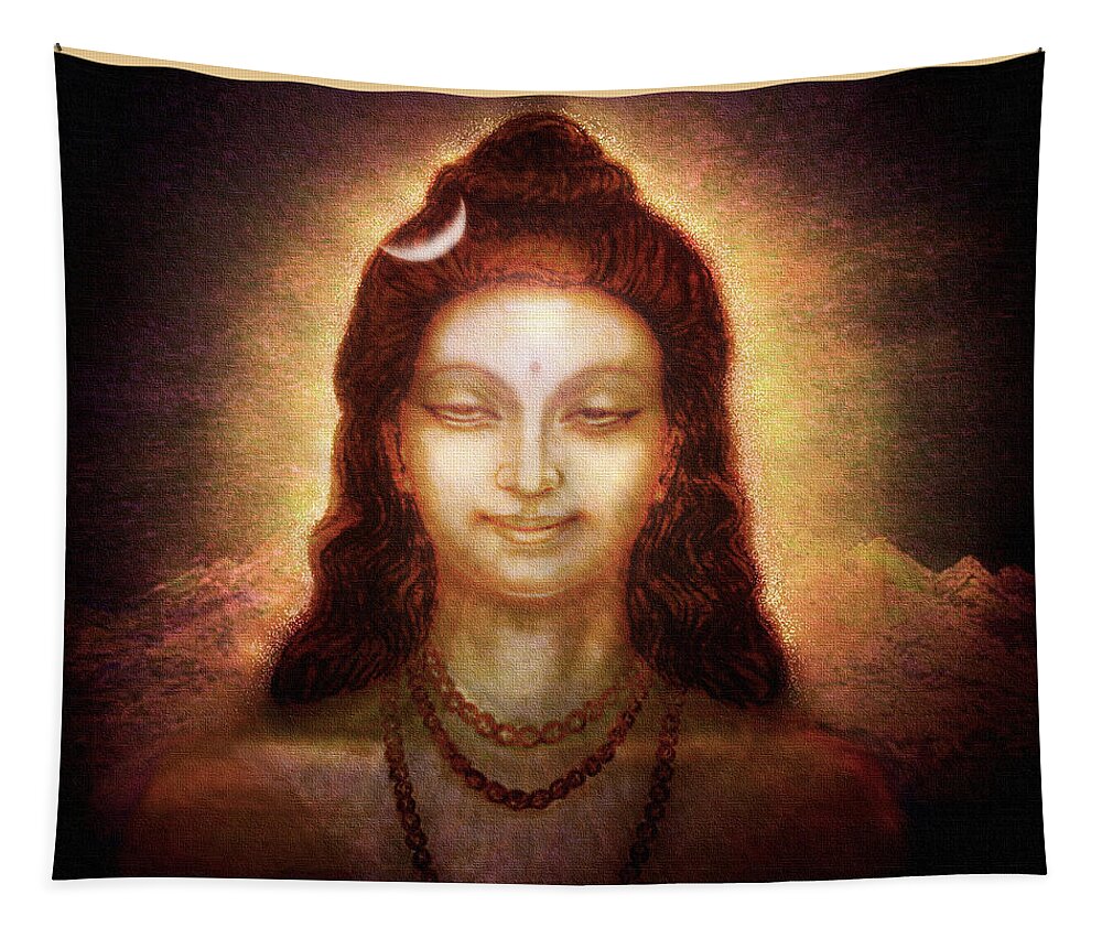 Shiva Tapestry featuring the mixed media Shiva in Transcendental Bliss by Ananda Vdovic