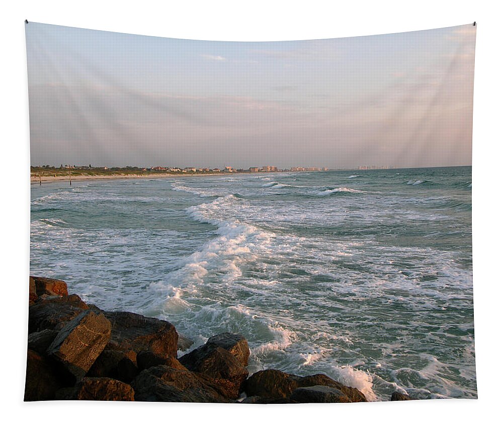 Photographs Of The Jetty Tapestry featuring the photograph Shoreline at Ponce Inlet by Julianne Felton