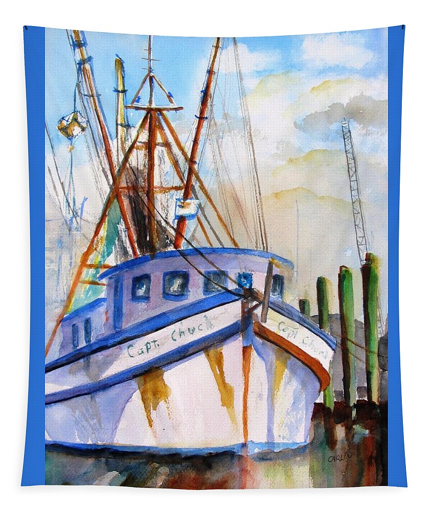 Boat Tapestry featuring the painting Shrimp Fishing Boat by Carlin Blahnik CarlinArtWatercolor