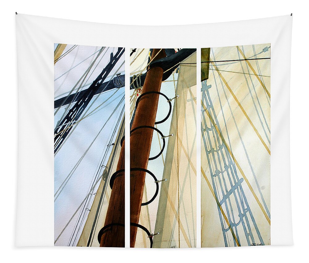 Sails Tapestry featuring the painting Shroud Mast Sails and Shadows by Jim Gerkin