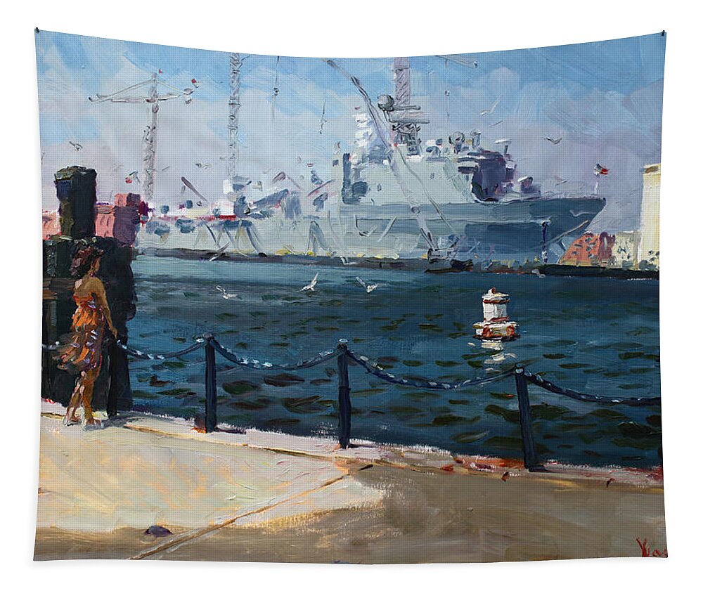Harbor Tapestry featuring the painting Silver Morning by Ylli Haruni