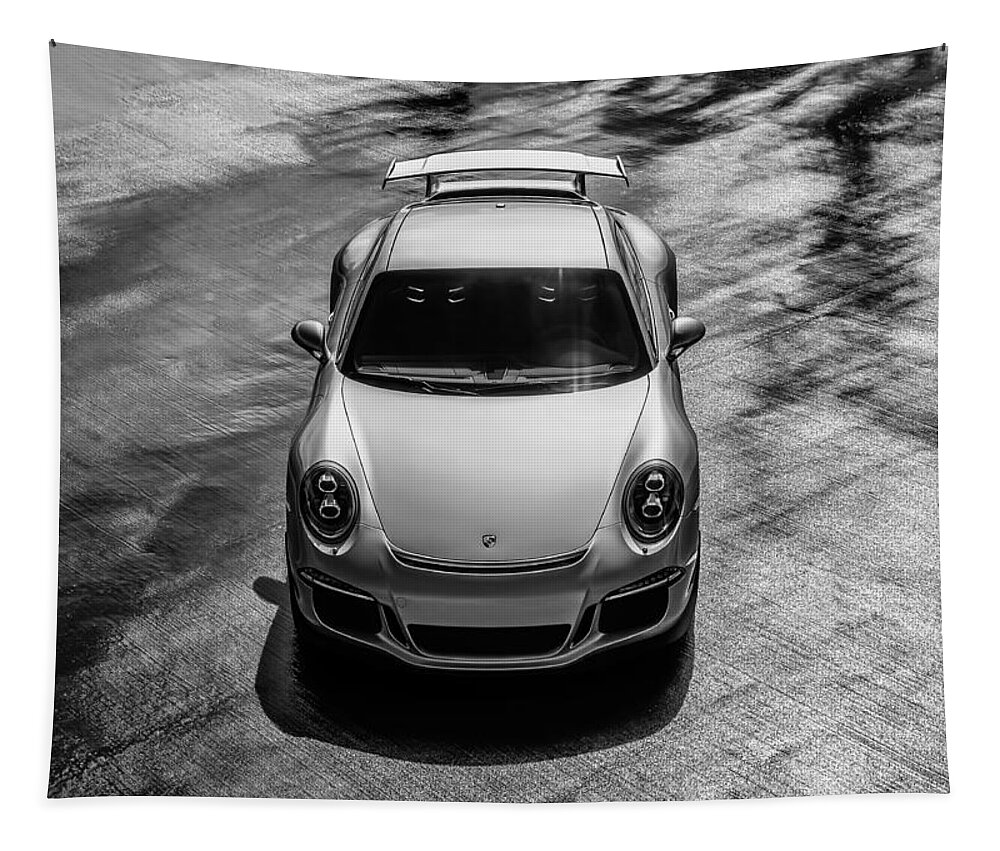 Porsche Tapestry featuring the digital art Silver Porsche 911 GT3 by Douglas Pittman