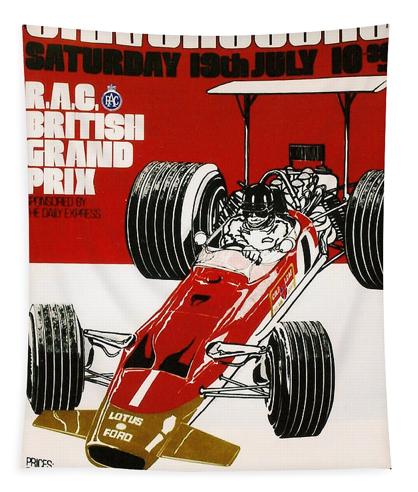 Silverstone Tapestry featuring the digital art Silverstone Grand Prix 1969 by Georgia Clare
