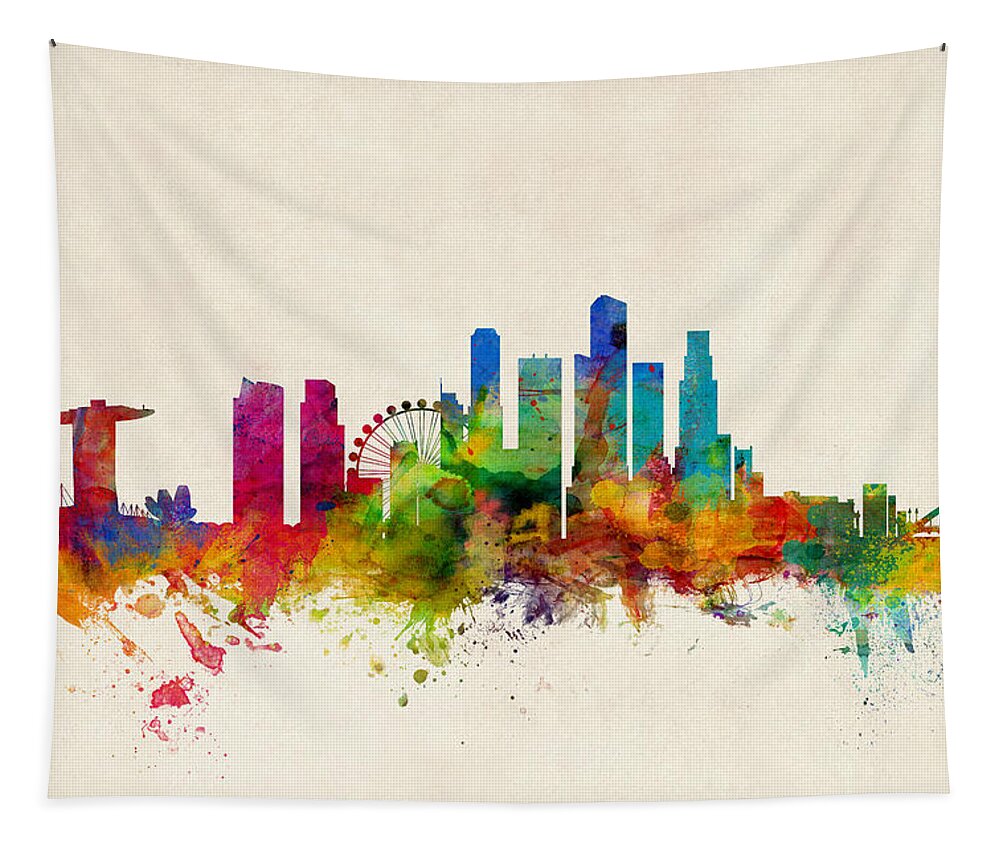 Singapore Tapestry featuring the digital art Singapore Skyline by Michael Tompsett