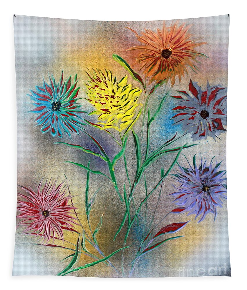 Nature Tapestry featuring the painting Six Flowers by Greg Moores