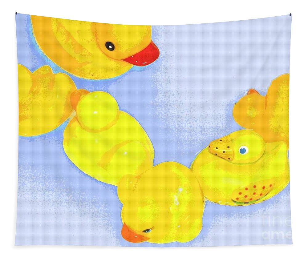 Yellow Tapestry featuring the digital art Six Rubber Ducks by Valerie Reeves