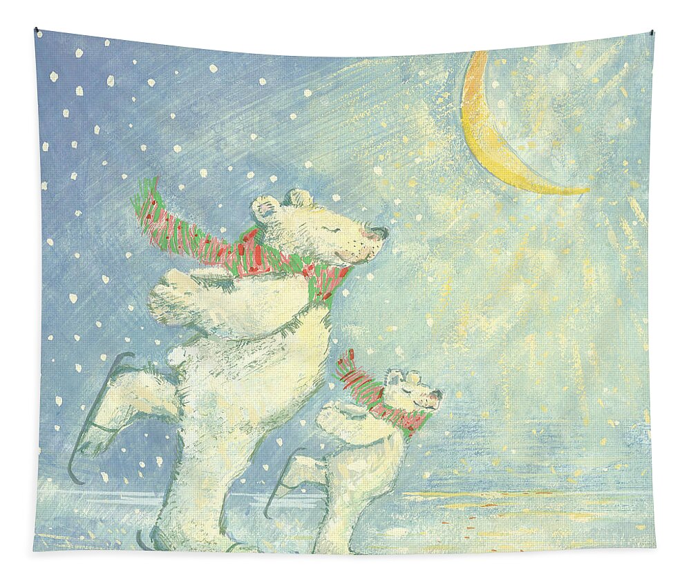 Ice Tapestry featuring the painting Skating Polar Bears by David Cooke