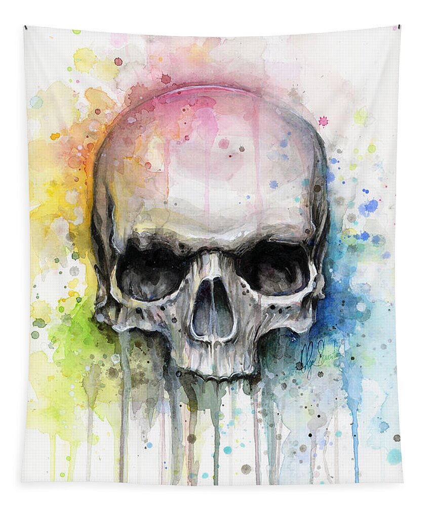 Skull Tapestry featuring the painting Skull Watercolor Painting by Olga Shvartsur