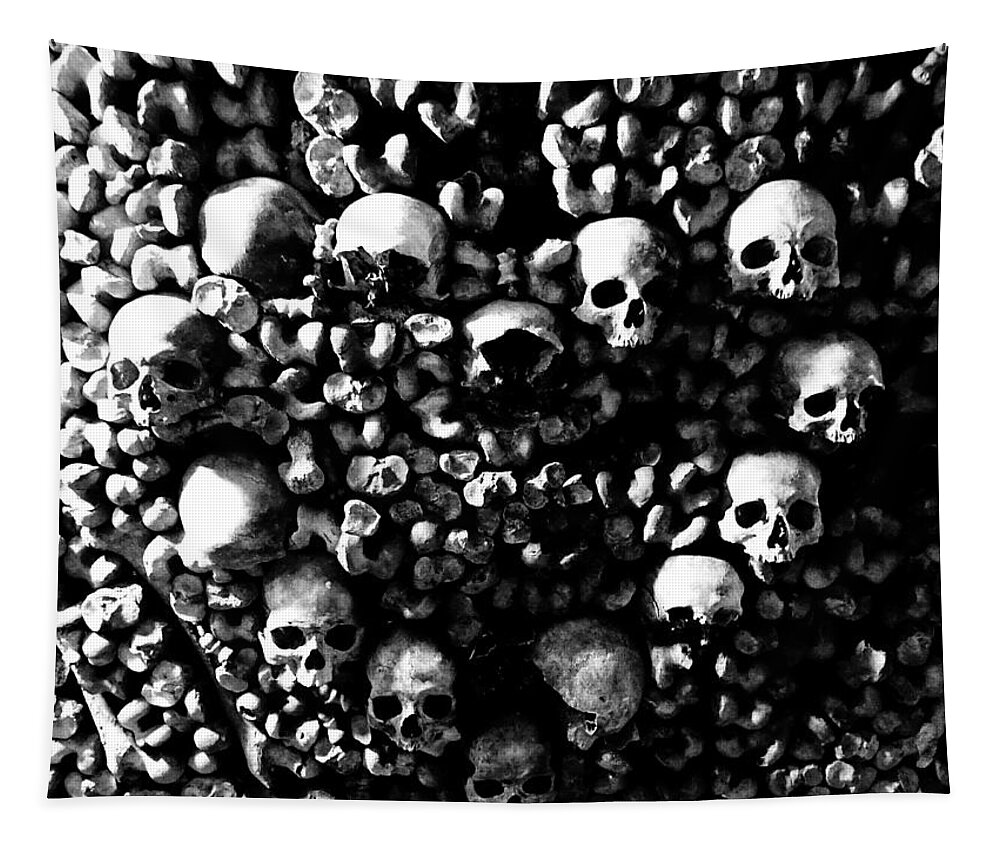 Paris Tapestry featuring the photograph Skulls And Bones In The Catacombs Of Paris France by Rick Rosenshein