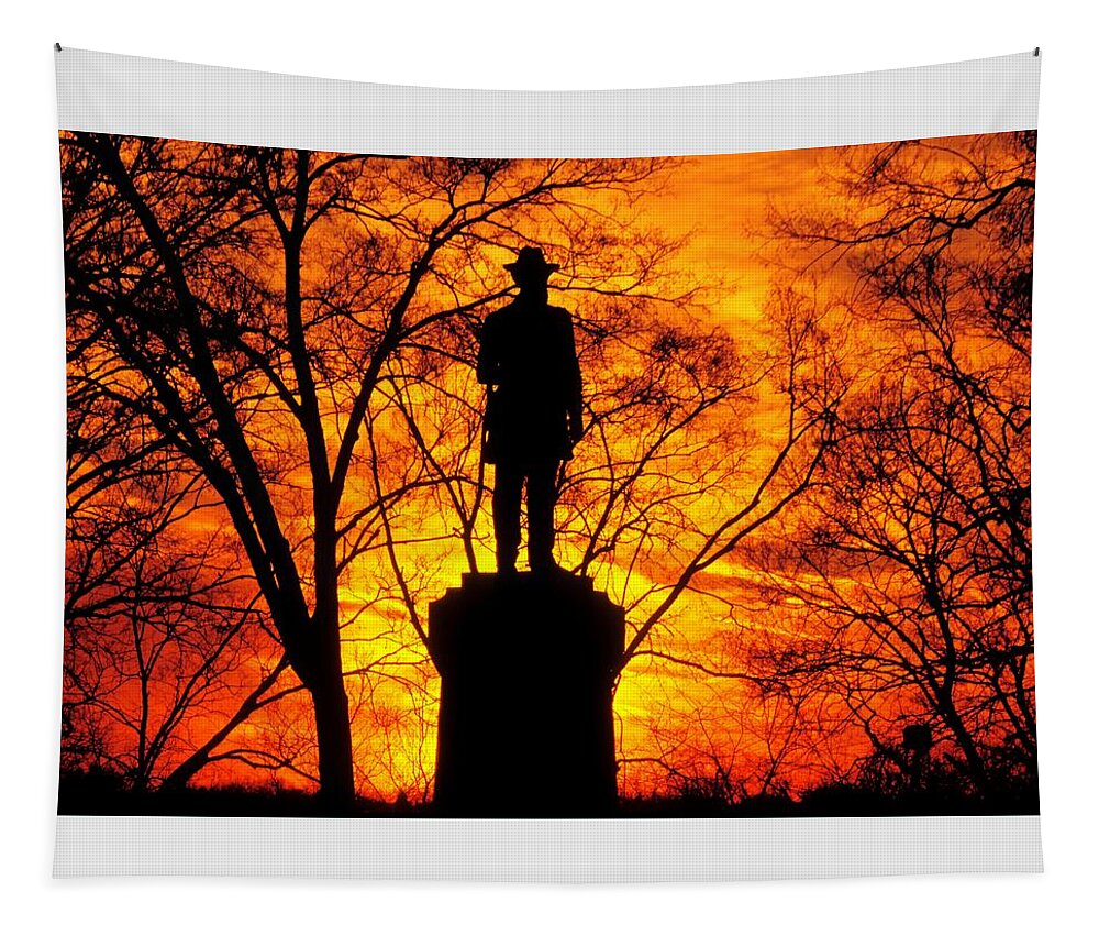 Civil War Tapestry featuring the photograph Sky Fire - Flames of Battle 50th Pennsylvania Volunteer Infantry-A1 Sunset Antietam by Michael Mazaika