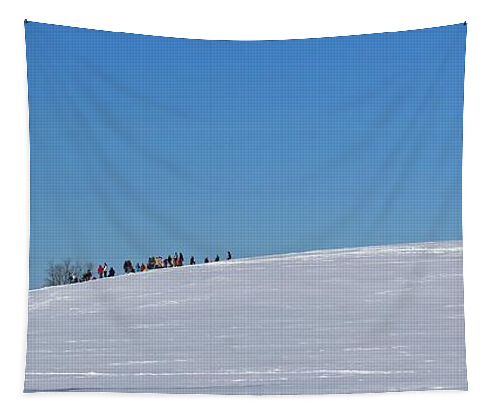 Lancaster Ma Tapestry featuring the photograph Dexter Drumlin Hill Sledding by Michael Saunders