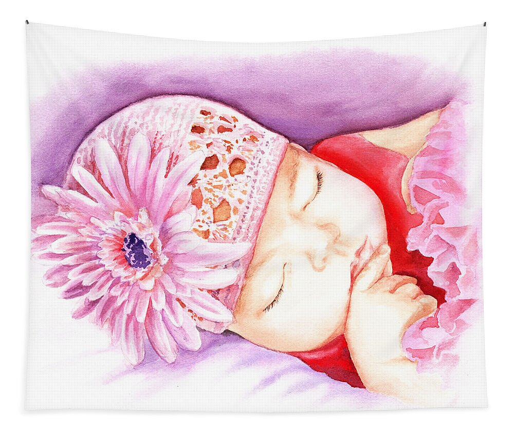 Sleeping Baby Tapestry featuring the painting Sleeping Baby by Irina Sztukowski