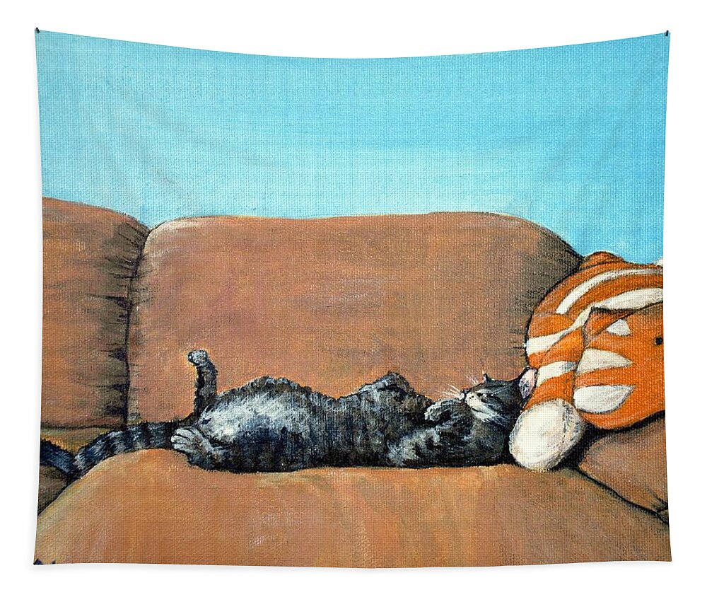 Calm Tapestry featuring the painting Sleeping Cat by Anastasiya Malakhova