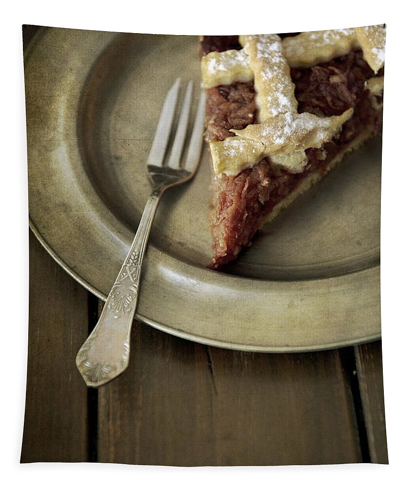 Apple Pie Tapestry featuring the photograph Slice of apple pie by Jaroslaw Blaminsky