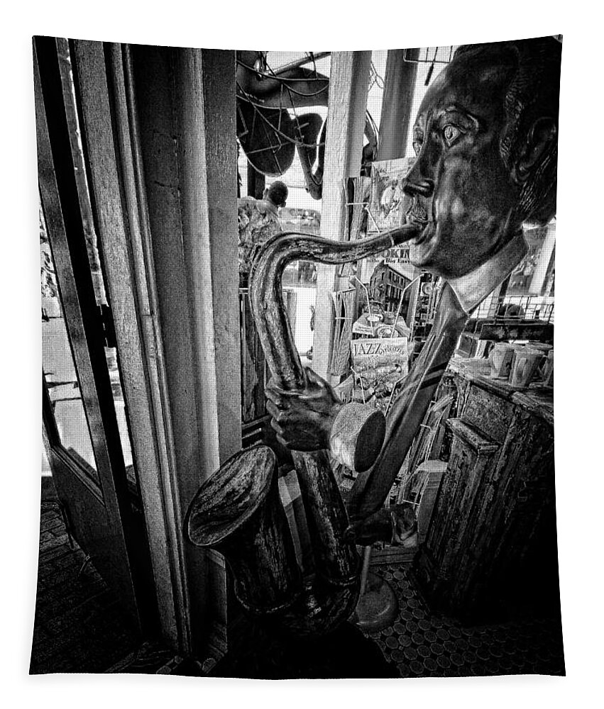 Black And White Tapestry featuring the photograph Smokin Sax by Robert McCubbin