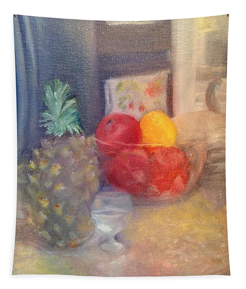Pineapple Tapestry featuring the painting S'more Fruit by Sheila Mashaw