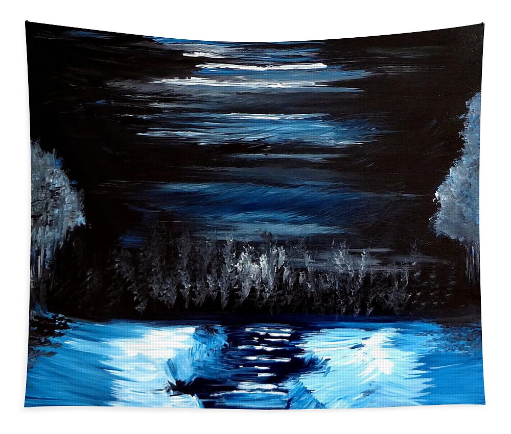 Snow Tapestry featuring the painting Snow and Moonlight Serenity by Katy Hawk