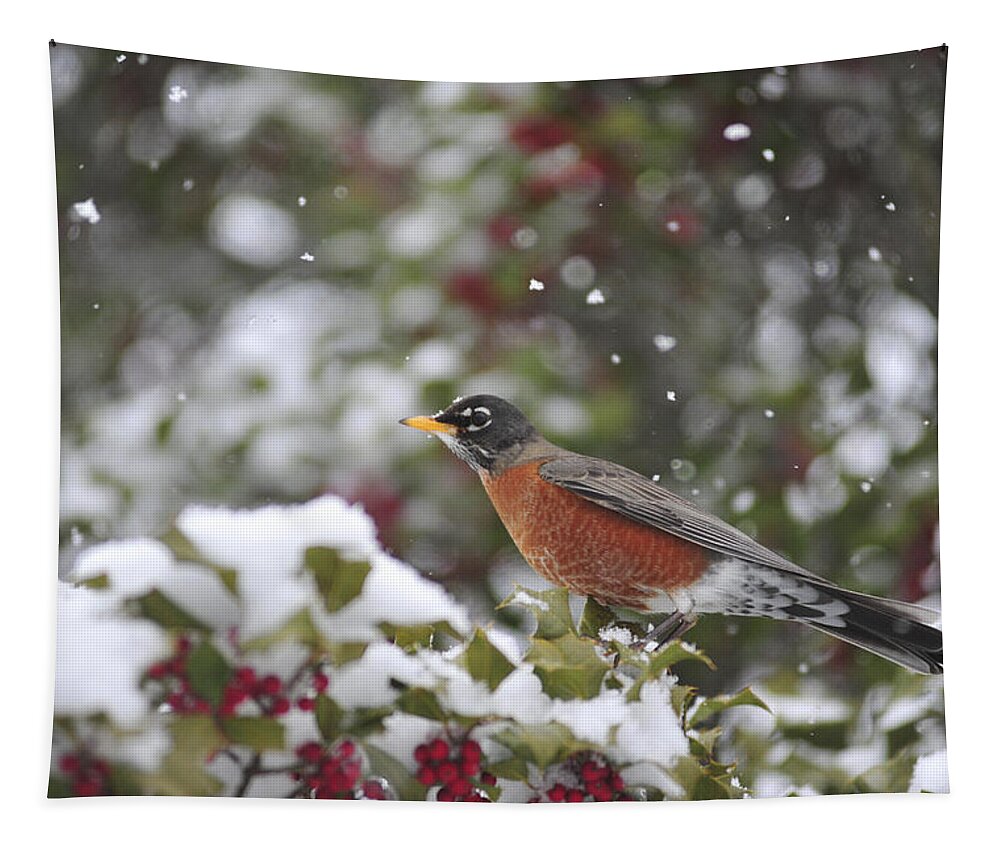 Snow Tapestry featuring the photograph Snow Bird by Terry DeLuco