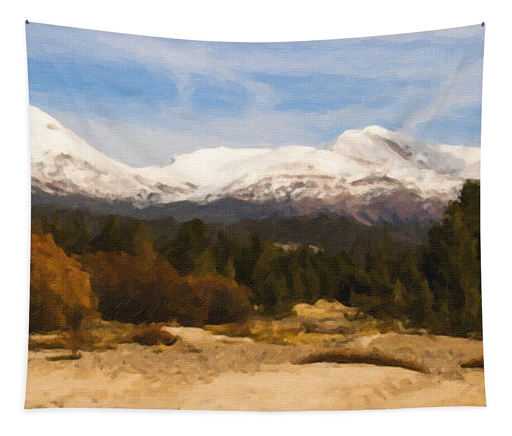 Snow Capped Mountains Paintings Tapestry featuring the painting Snow Cap by David Millenheft