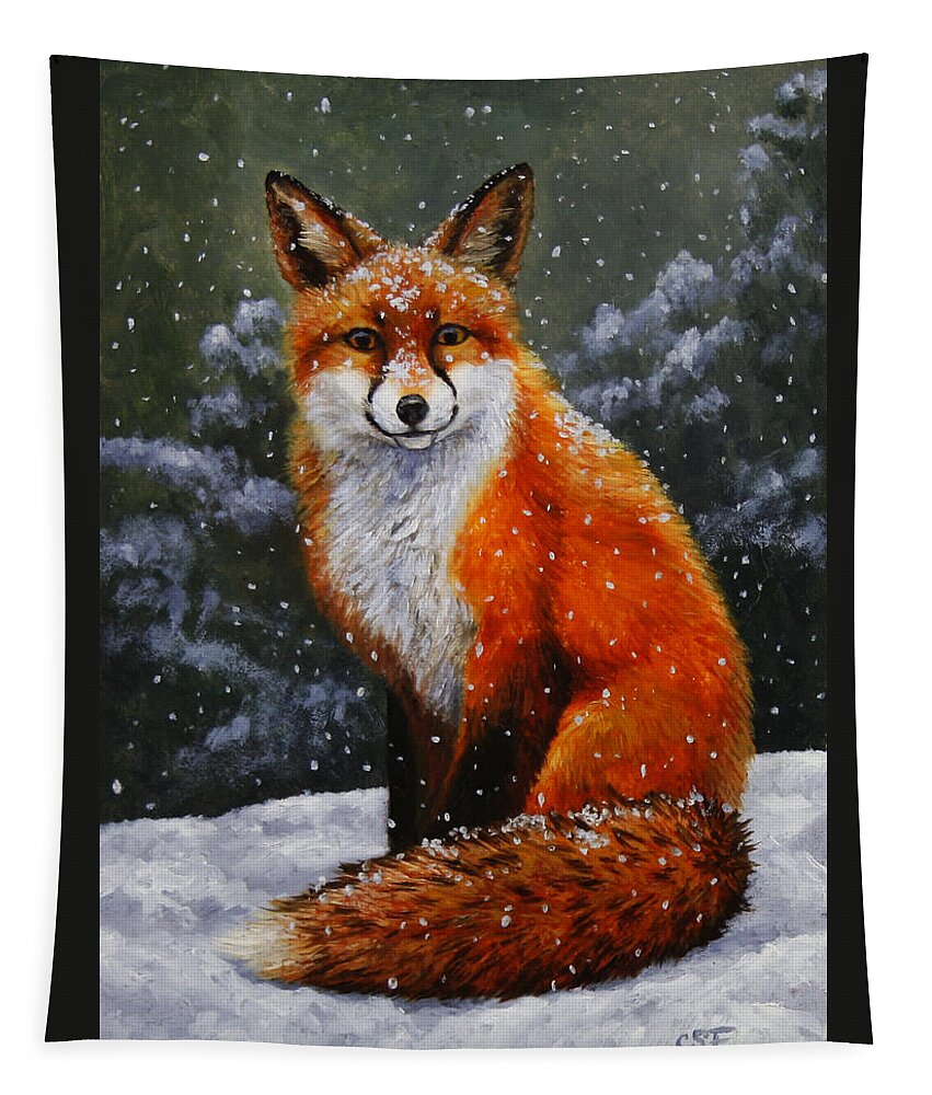 Dog Tapestry featuring the painting Snow Fox by Crista Forest