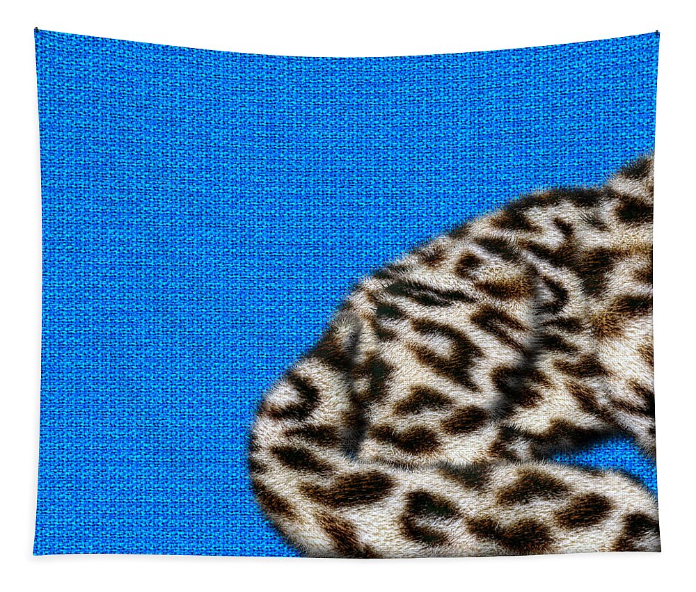 'beasts Creatures And Critters' Collection By Serge Averbukh Tapestry featuring the digital art Snow Leopard Furry Bottom on Blue by Serge Averbukh